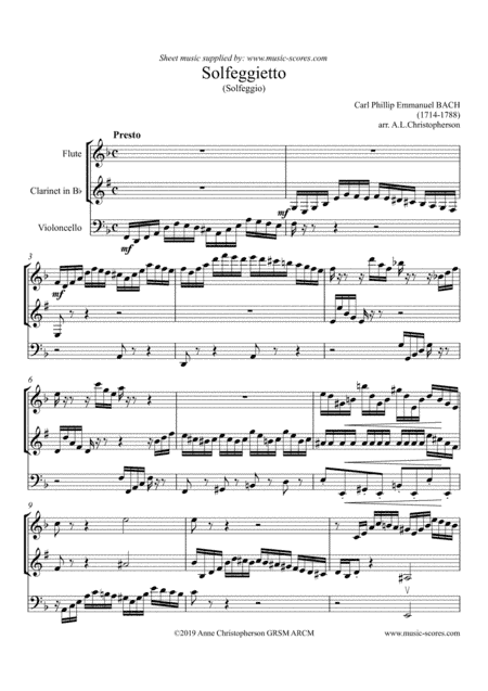 Solfeggietto (Solfeggio) - Flute, Clarinet and Cello (arr. Anne L. Christopherson GRSM ARCM)