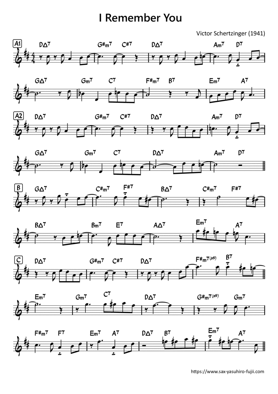 I Remember You - Easy Improvisation Example for Alto Sax (arr. Yasuhiro Fujii)