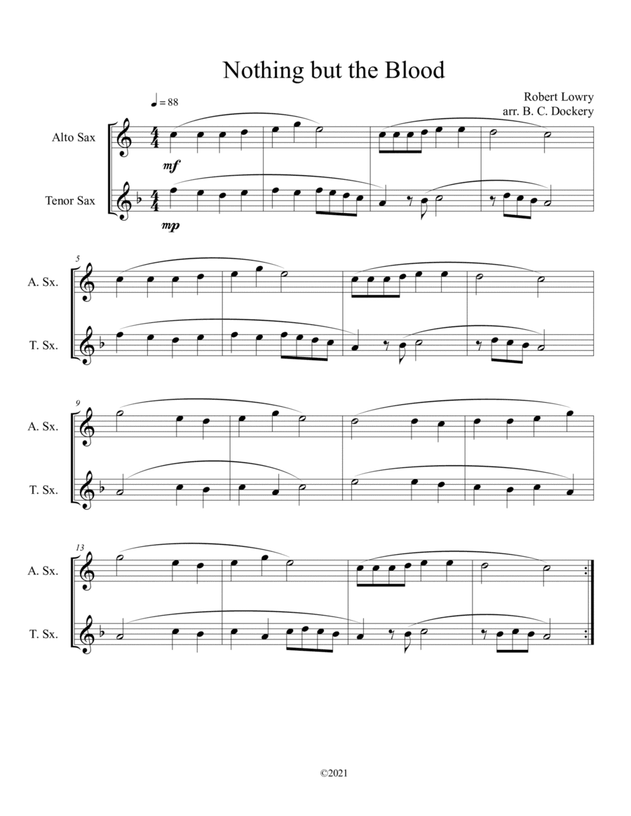 Nothing but the Blood (alto and tenor sax duet) (arr. B. C. Dockery)
