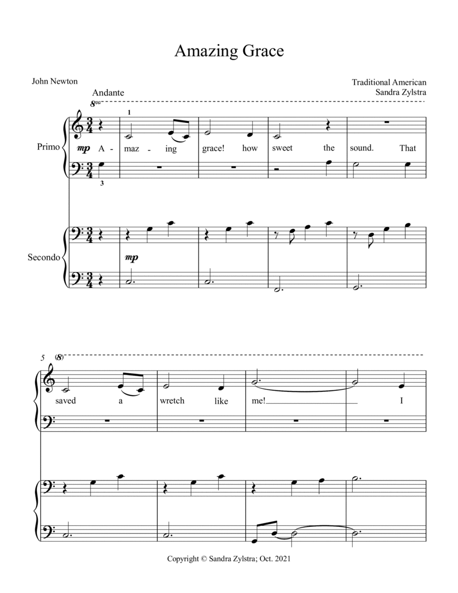 Amazing Grace (beginning solo with optional elementary duet) (arr. Sandra Zylstra)