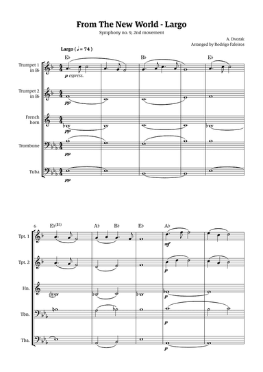 Largo (2nd movement of the Symphony no. 9 'From The New World') (arr. Rodrigo Faleiros)