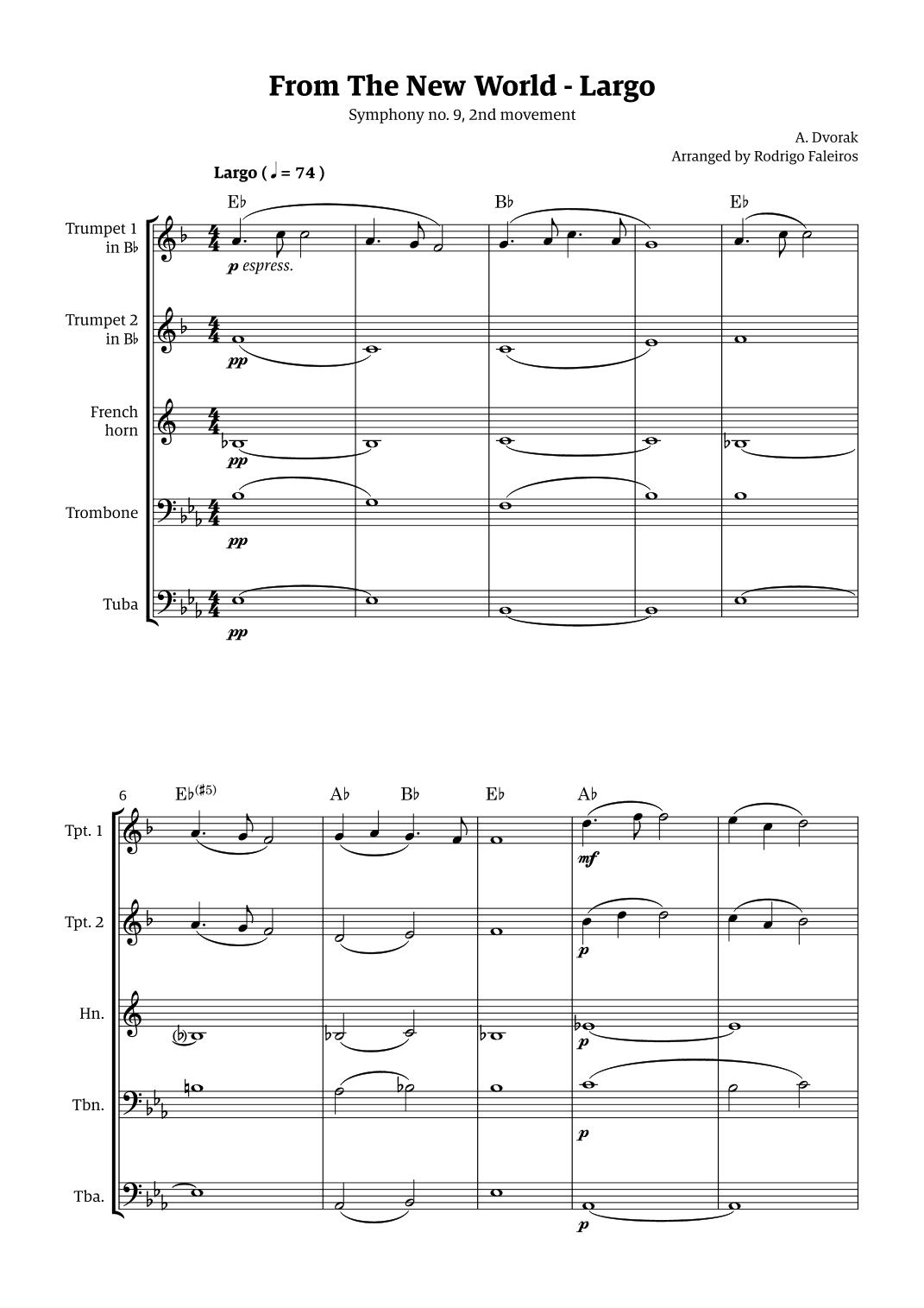 Largo (2nd movement of the Symphony no. 9 'From The New World') (arr. Rodrigo Faleiros)