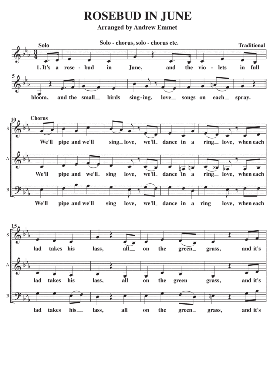 Rosebud In June A Cappella SAB (arr. Andrew Emmet)