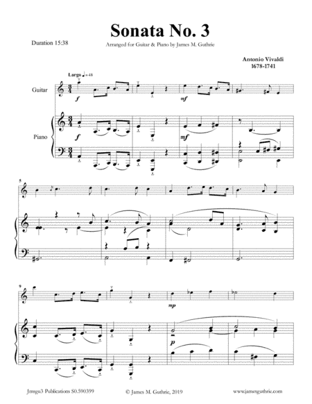 Vivaldi: Sonata No. 3 for Guitar & Piano (arr. James M. Guthrie, ASCAP)