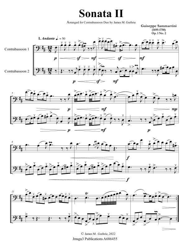Sammartini: Sonata Op. 1 No. 2 for Contrabassoon Duo (arr. James M. Guthrie)