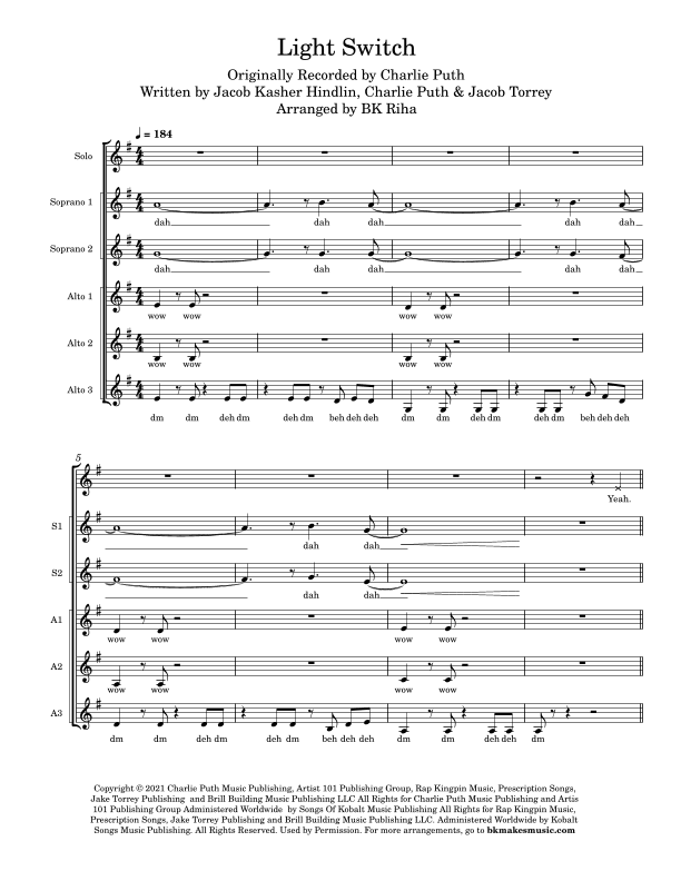 Light Switch (arr. BK Riha / Brandy Kay Riha)