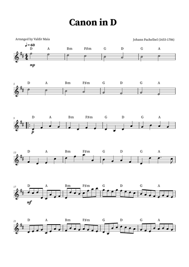 Canon in D - Violin Solo (+CHORDS) (arr. Valdir Maia)