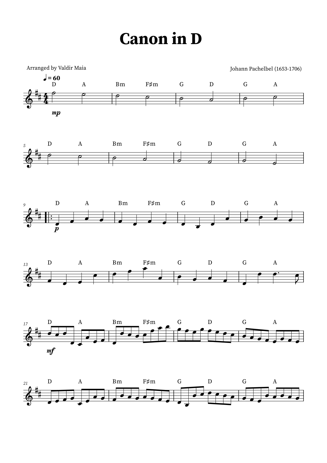 Canon in D - Violin Solo (+CHORDS) (arr. Valdir Maia)