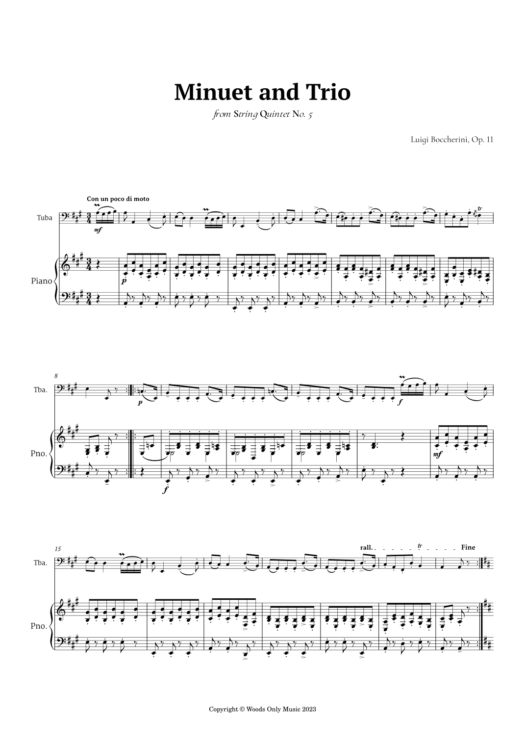 Minuet by Boccherini for Tuba and Piano (arr. Ander)
