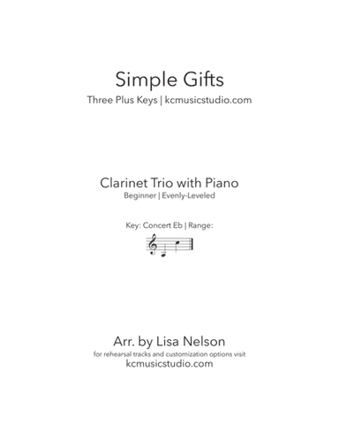 Simple Gifts - Clarinet Trio with Piano Accompaniment (arr. Lisa Nelson)