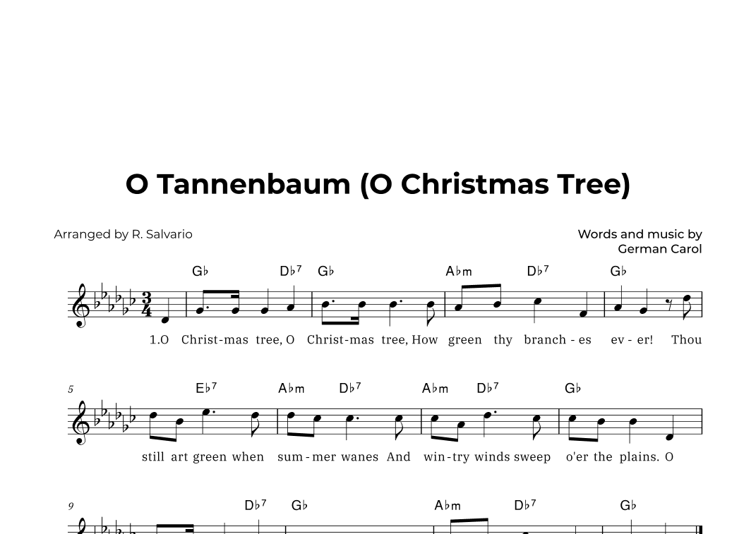 O Tannenbaum (O Christmas Tree) - Key of G-Flat Major (arr. R. Salvario)