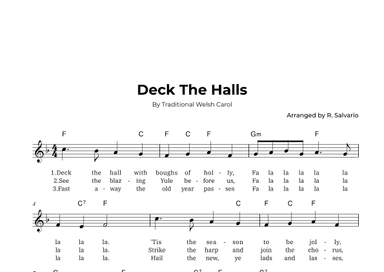 Deck The Halls (Key of F Major) (arr. R. Salvario)