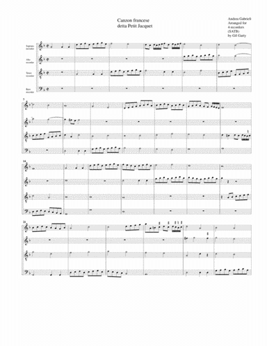 Canzon Francese detta Petit Jacquet (arrangement for 4 recorders) (arr. Gil Garty)