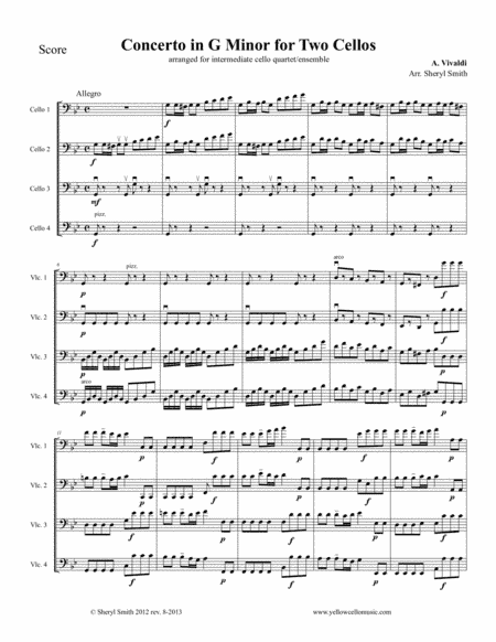 Vivaldi Concerto for Two Cellos in G Minor, arranged for cello quartet (four cellos), RV 531 1st mov (arr. Yellow Cello Music)