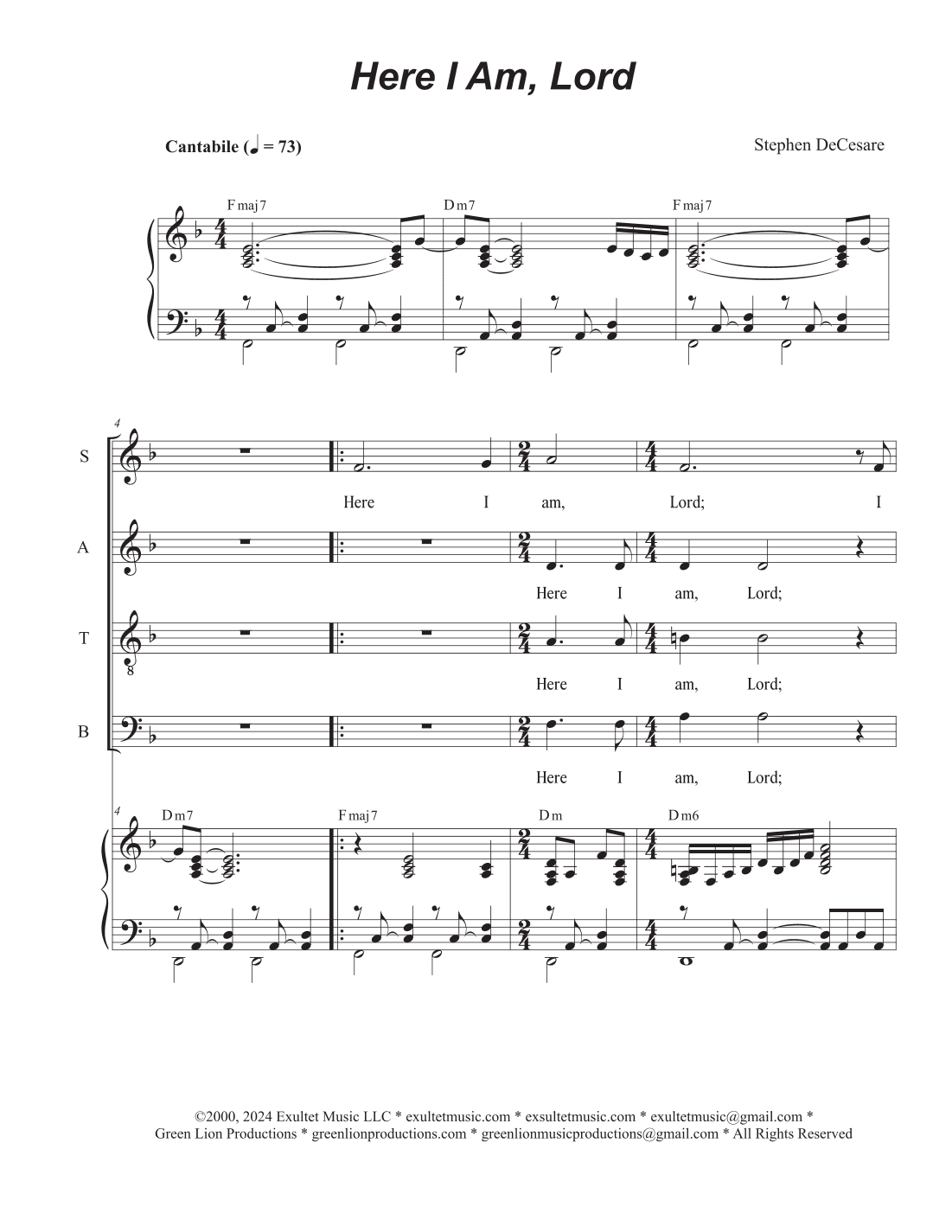 Here I Am, Lord (Vocal Quartet - (SATB)
