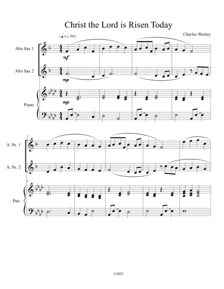 Christ the Lord is Risen Today (alto sax duet) with optional piano accompaniment (arr. B. C. Dockery)