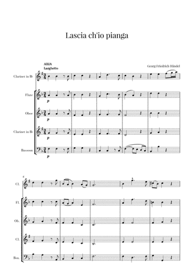 Haendel - Lascia ch’io pianga (for Clarinet and Woodwinds Quartet) (arr. Cadenza Editions)