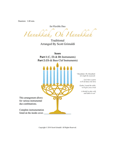 Hanukkah, Oh Hanukkah - for Flexible Duo (C, Eb, Bb & Bass Clef Instruments) (arr. Scott Grimaldi)