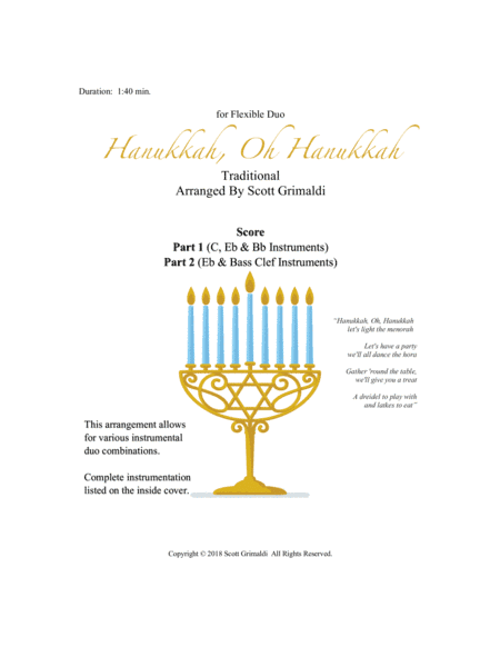 Hanukkah, Oh Hanukkah - for Flexible Duo (C, Eb, Bb & Bass Clef Instruments) (arr. Scott Grimaldi)