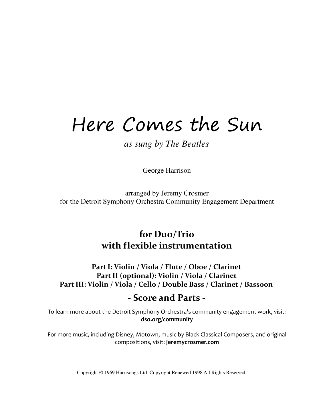 Here Comes The Sun (arr. Jeremy Crosmer)