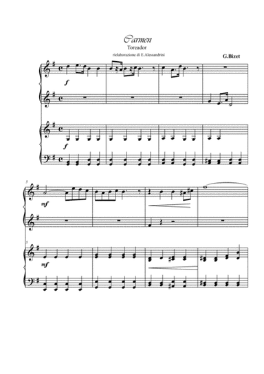 Toreador from Bizet's Carmen. Piano 4 hands (arr. Ester Alessandrini)