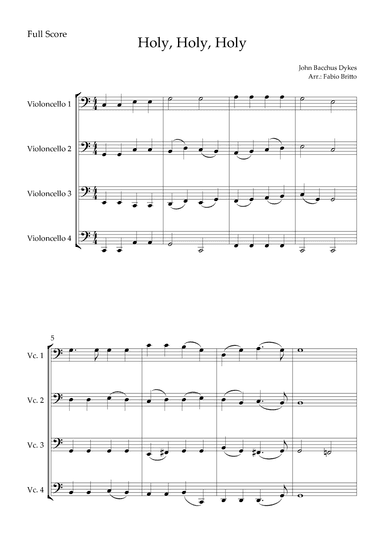Holy, Holy, Holy (Traditional Christian Song) for Cello Quartet (arr. Fabio Britto)