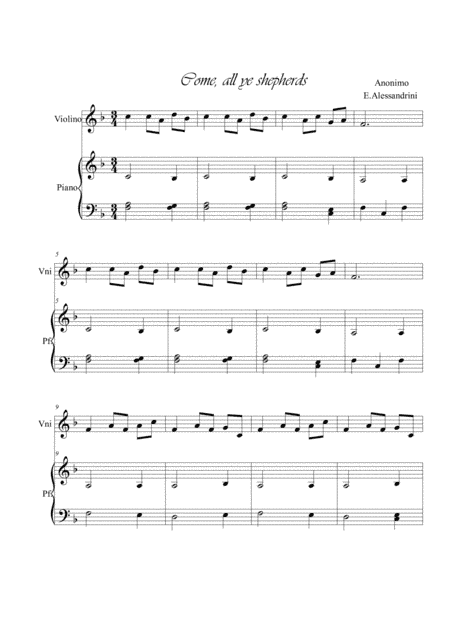 Come, all ye shepherds. Violin and piano (arr. Ester Alessandrini)