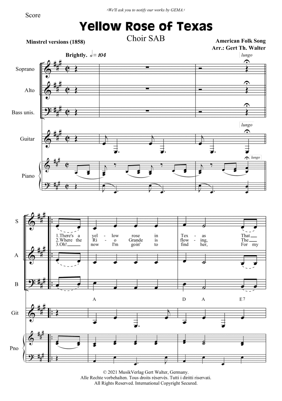 Yellow Rose of Texas (arr. Gert Th. Walter)