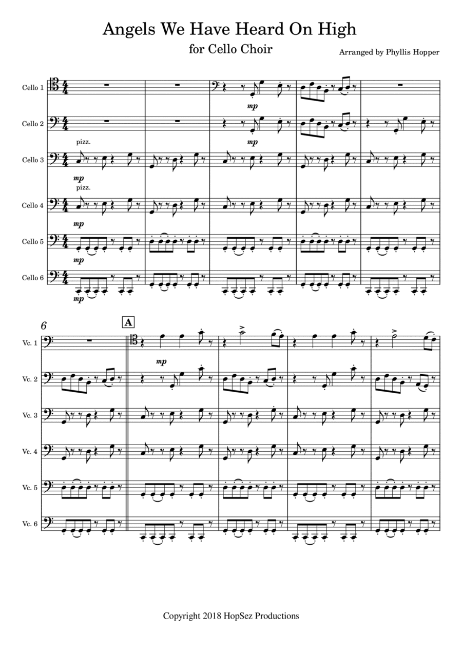 Angels We Have Heard On High - Cello Sextet (arr. Phyllis Hopper)