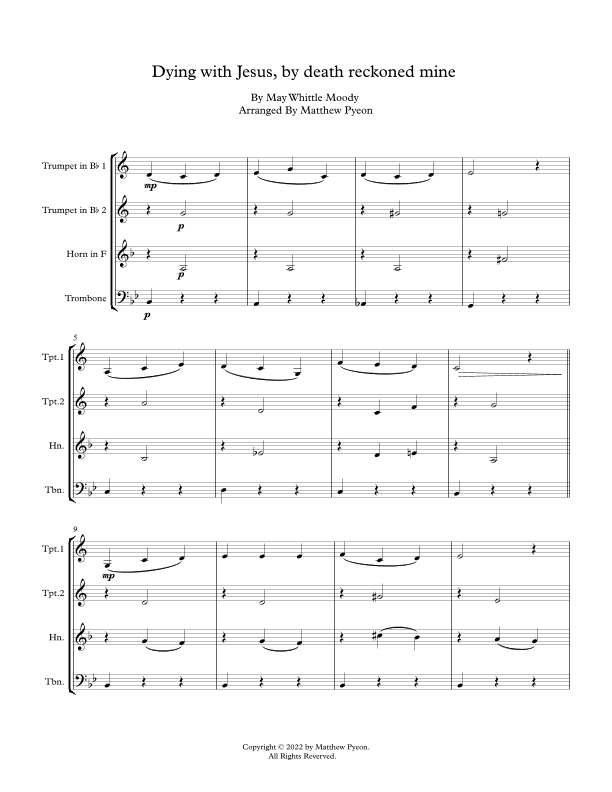 Dying with Jesus, by death reckoned mine (arr. Matthew pyeon)