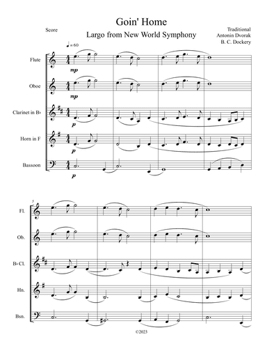 Goin' Home - Largo from New World Symphony (Woodwind Quintet) (arr. B. C. Dockery)