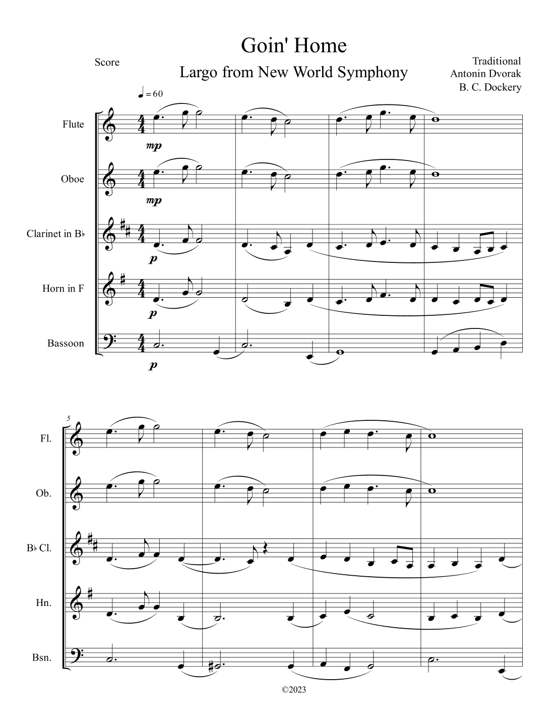 Goin' Home - Largo from New World Symphony (Woodwind Quintet) (arr. B. C. Dockery)