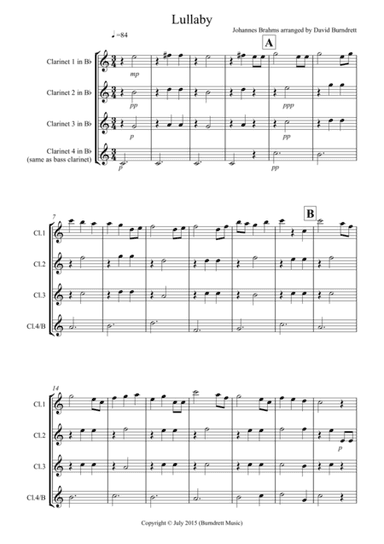 Brahms Lullaby for Clarinet Quartet (arr. David Burndrett)