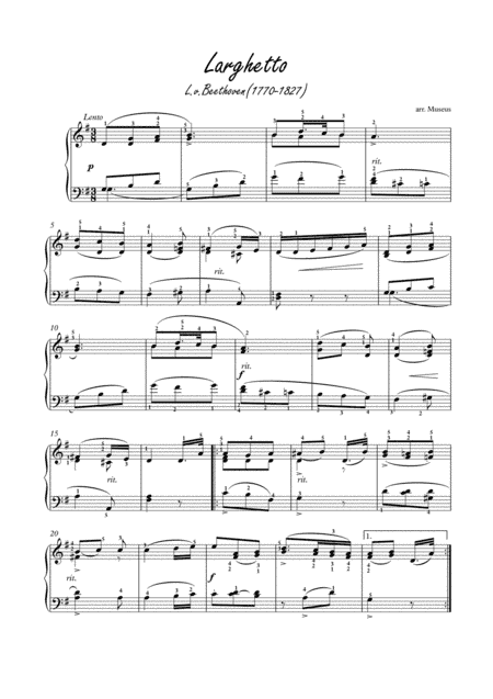 Larghetto by Beethoven for easy piano (arr. PianoSheetNow)