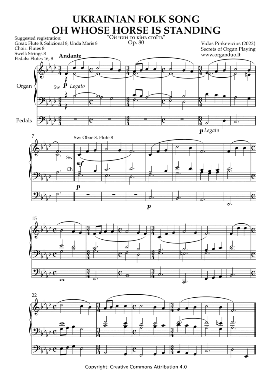 Ukrainian Folk Song "Oh Whose Horse Is Standing" for Organ solo, Op. 80 (2022) by Vidas Pinkevicius