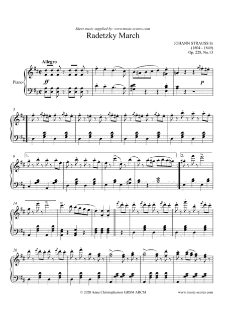 Radetsky March - Piano (arr. Anne L Christopherson GRSM ARCM)