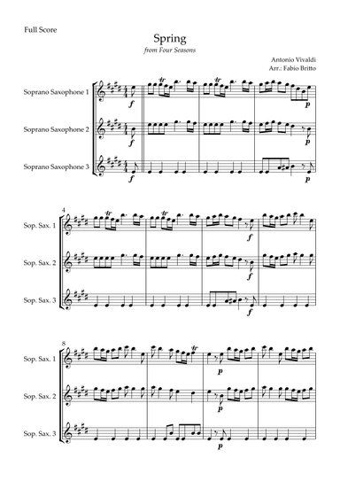 Spring (from Four Seasons of Antonio Vivaldi) for Soprano Saxophone Trio (arr. Fabio Britto)