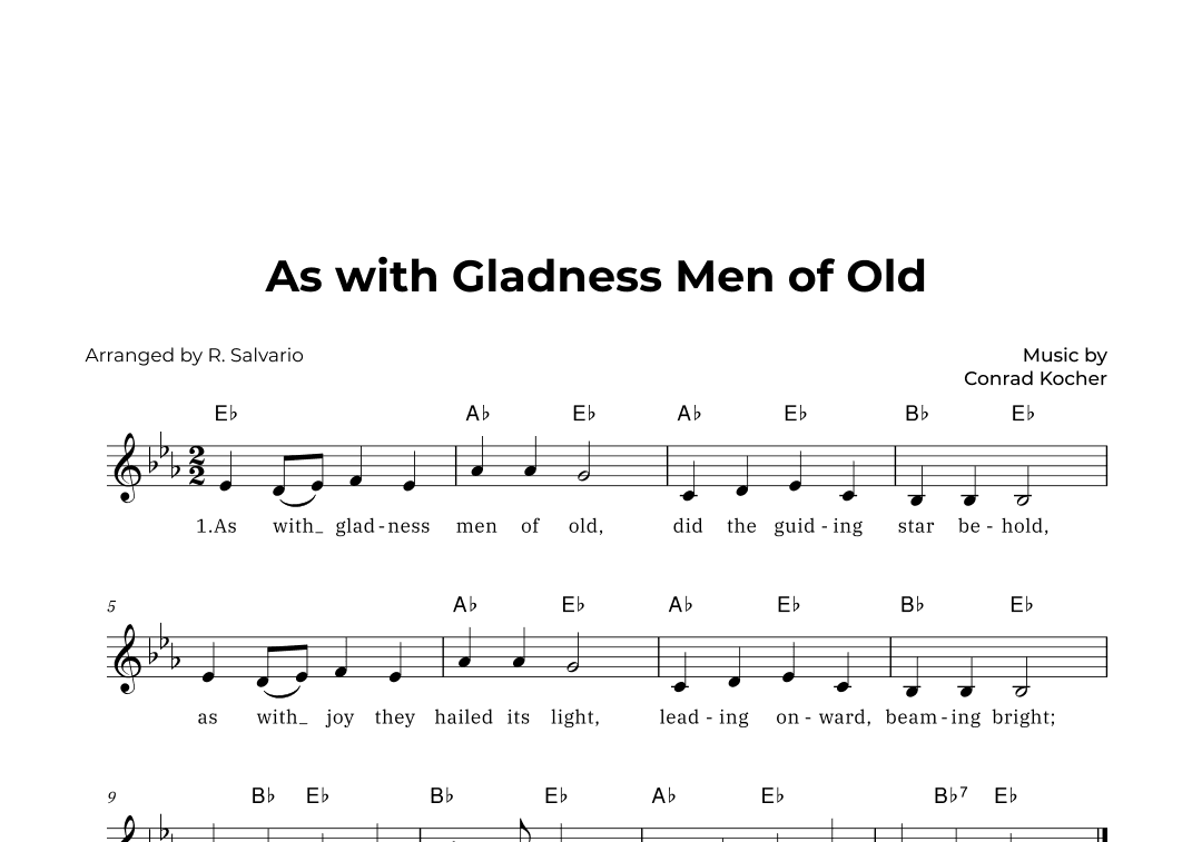 As with Gladness Men of Old (Key of E-Flat Major) (arr. R. Salvario)