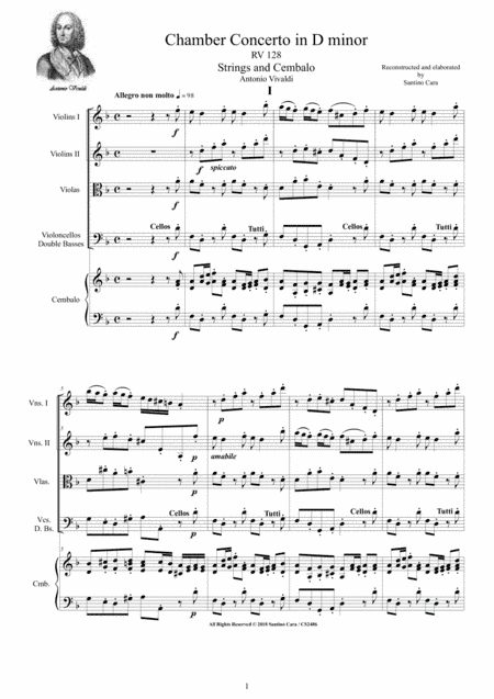 Vivaldi - Chamber Concerto in D minor RV 128 for Strings and Cembalo (arr. Santino Cara)