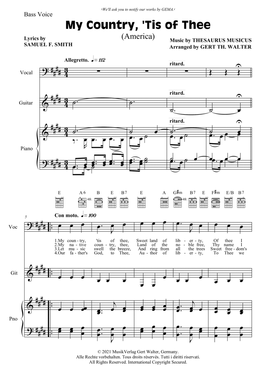 My Country, 'Tis Of Thee (America) (arr. Gert Th. Walter)
