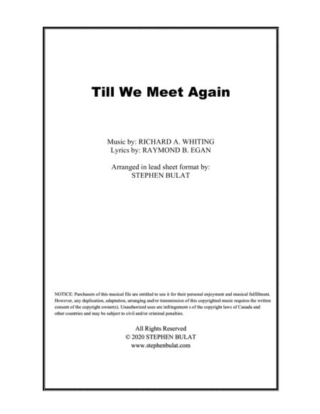 Till We Meet Again - Lead sheet (key of F) (arr. Stephen Bulat)