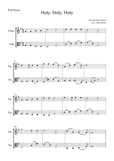 Holy, Holy, Holy (Traditional Christian Song) for Violin & Viola Duo (arr. Fabio Britto)
