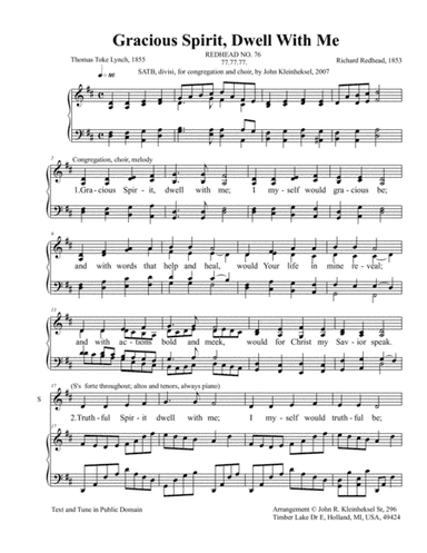 Gracious Spirit, Dwell With Me (arr. John Kleinheksel)