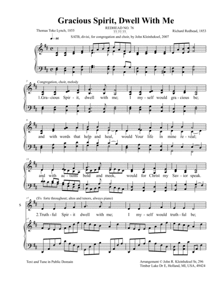Gracious Spirit, Dwell With Me (arr. John Kleinheksel)