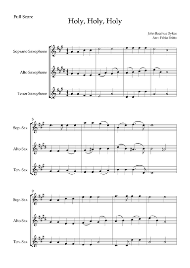 Holy, Holy, Holy (Traditional Christian Song) for Saxophone Trio (arr. Fabio Britto)