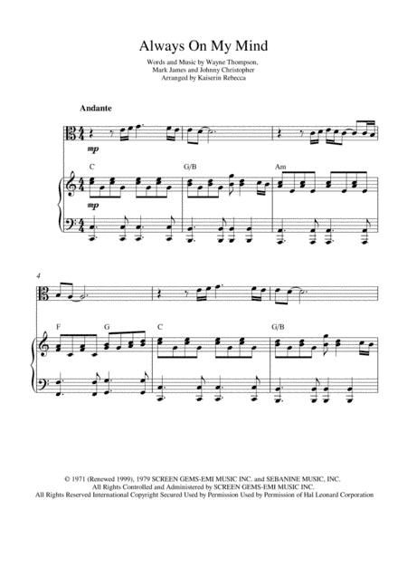 Always On My Mind (arr. Kaiserin Rebecca)