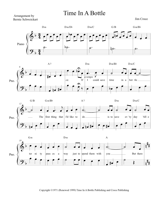 Time In A Bottle (arr. Bernie Schweickart)