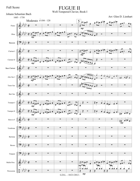 Fugue no. 2, Well-Tempered Clavier, Book I - Extra Score (arr. Glen D. Lienhart)