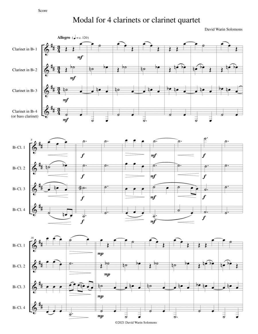 Modal for 4 clarinets or clarinet quartet