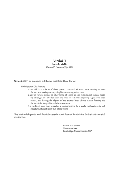 Carson Cooman: Virelai II for solo violin